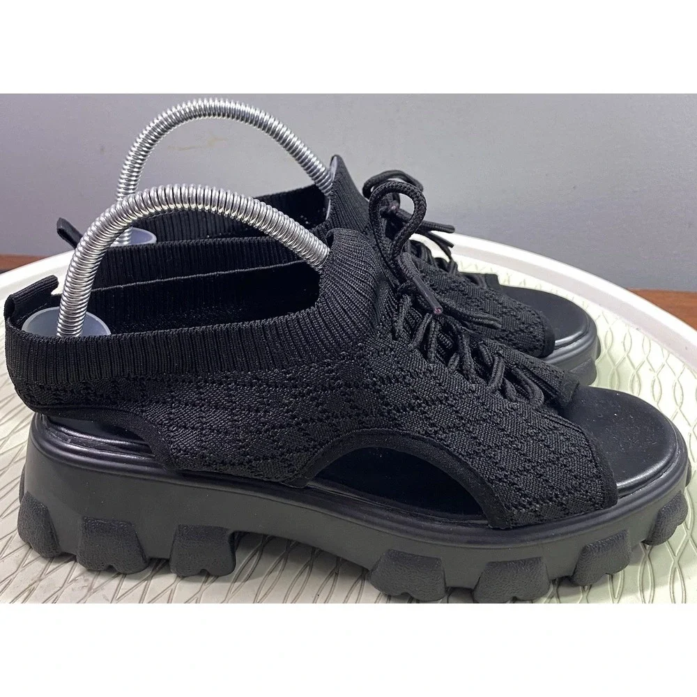 Unbranded Women's Summer Open Toe Mesh Lace-up‎ Sneaker Sandals Black NWOB SZ. 8